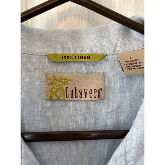 Cubavera Linen Guayabera Shirt Light Blue Men's L - Picture 2 of 8